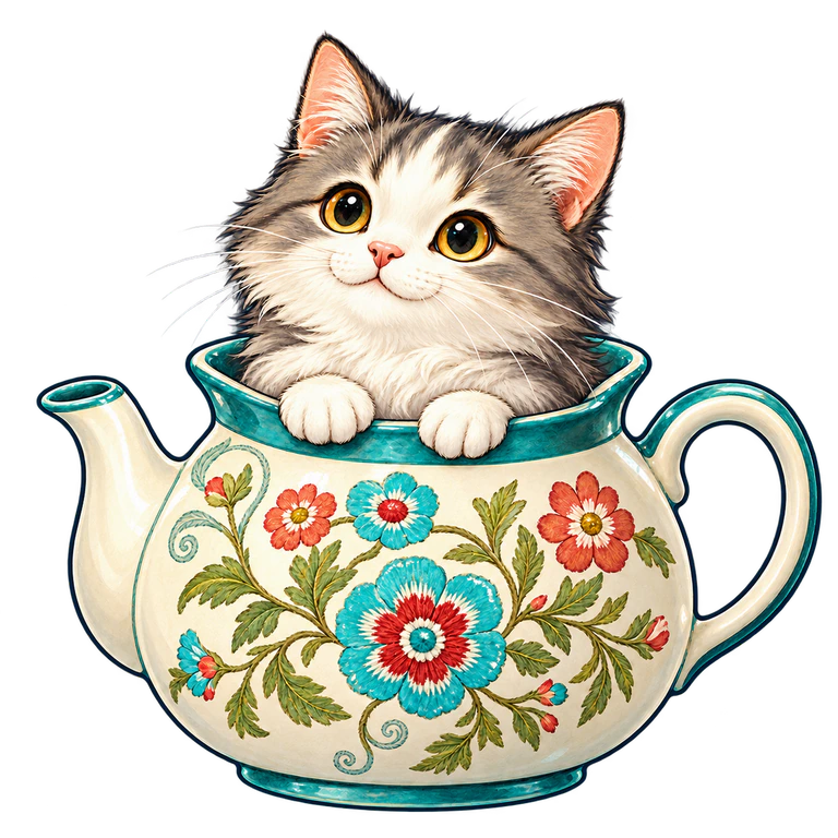 Кот в цветочном чайнике